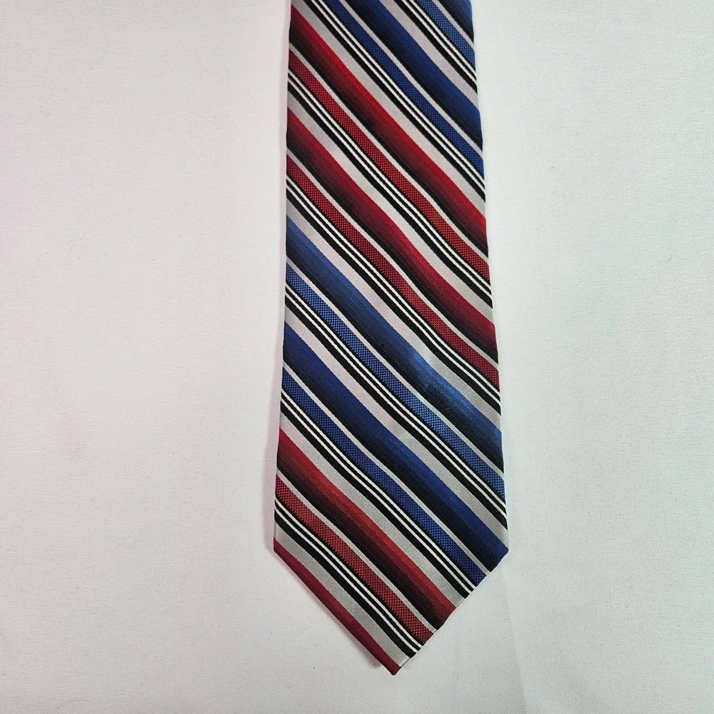 Stafford‎ 100% Silk Hand Made Men Tie Red Blue Stripes 4
